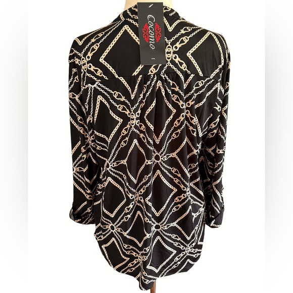 COCOMO 2X Black Beige 3/4 sleeve Plus Size women's Pintuck Blouse tunic - Picture 2 of 11